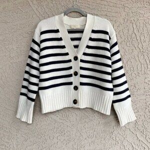 SEZANE Classic Navy Ecru Striped Wilson Cardigan Preppy Knit Sweater XXS